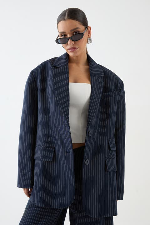Premium Pinstripe Oversized Blazer