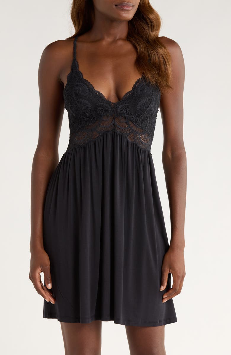 Eberjey Mariana Mademoiselle Jersey Chemise, Main, color, Black
