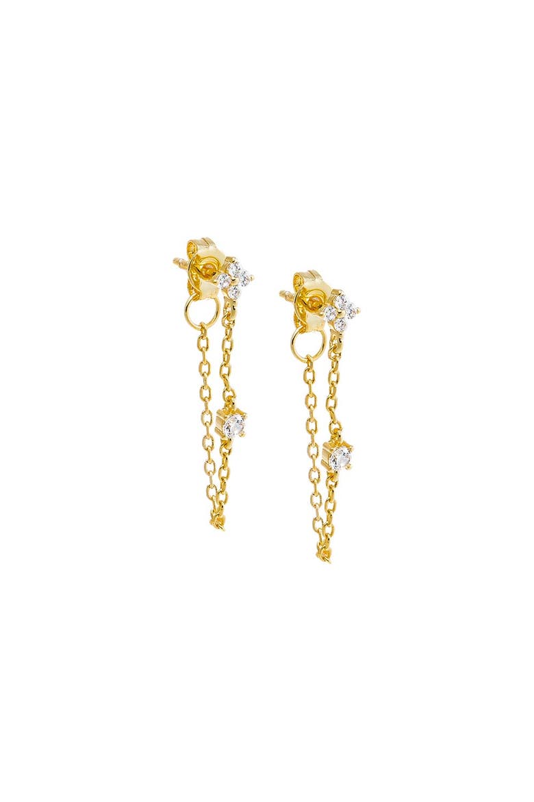 CZ Flower Chain Front Back Stud Earring, Main, color, Gold