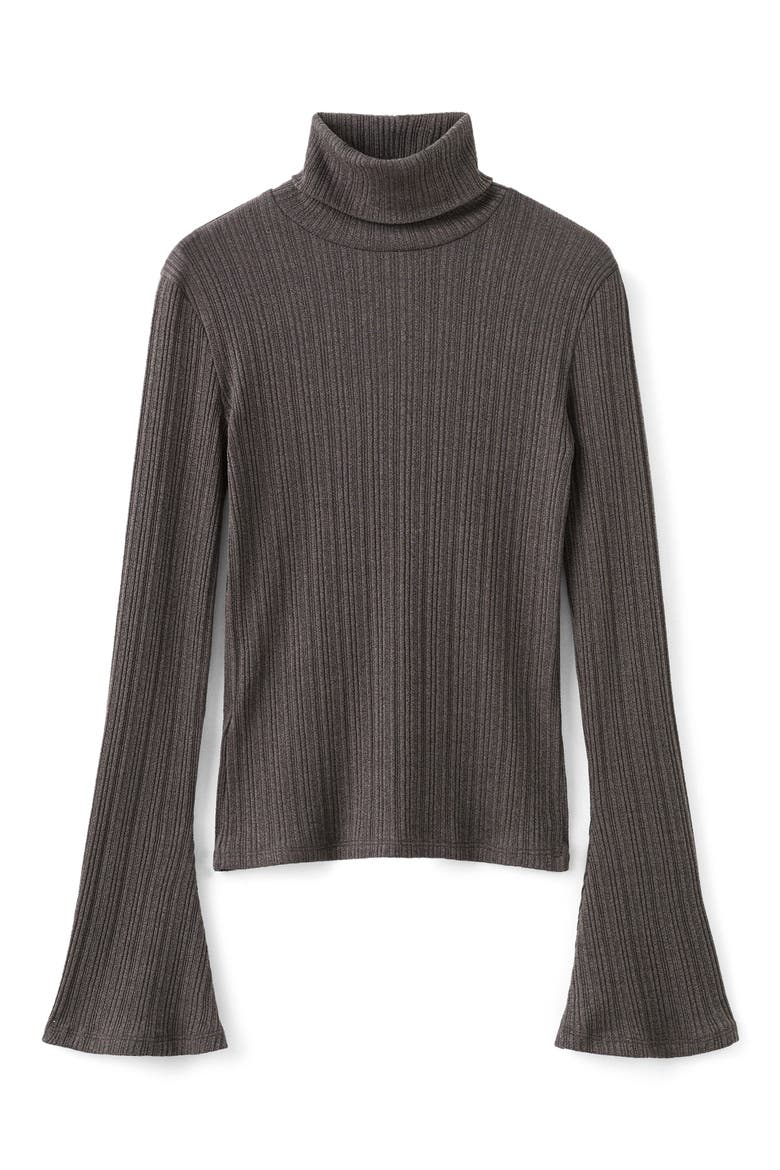 Turtleneck Flare Sleeve Rib Sweater, Alternate, color, MEDIUM BROWN