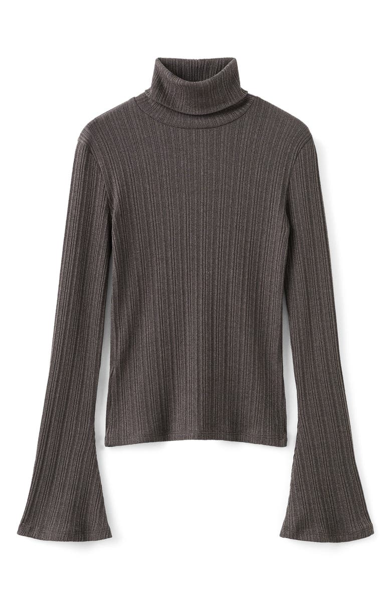 MANGO Turtleneck Flare Sleeve Rib Sweater, Alternate, color, 