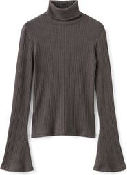 MANGO Turtleneck Flare Sleeve Rib Sweater