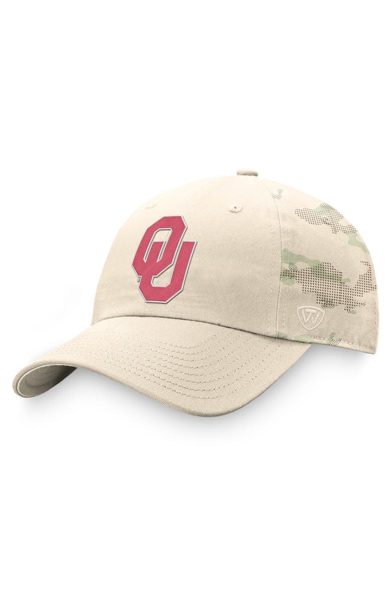 TOP OF THE WORLD Men's Top of the World Khaki Oklahoma Sooners OHT Military Appreciation Camo Dune Adjustable Hat, Alternate, color,