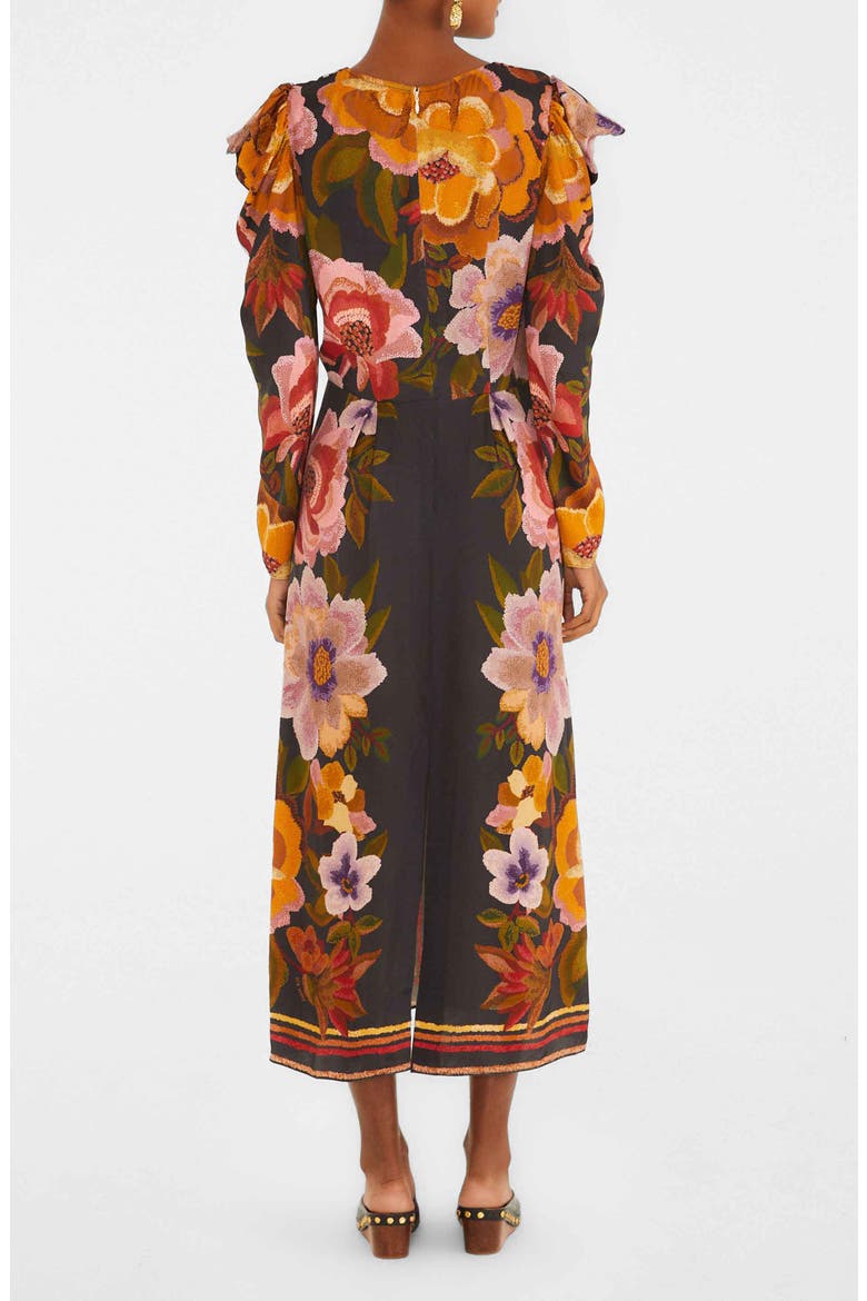 Floral Border Print Long Sleeve Dress, Alternate, color, CHENILLE FLOWERS BLACK