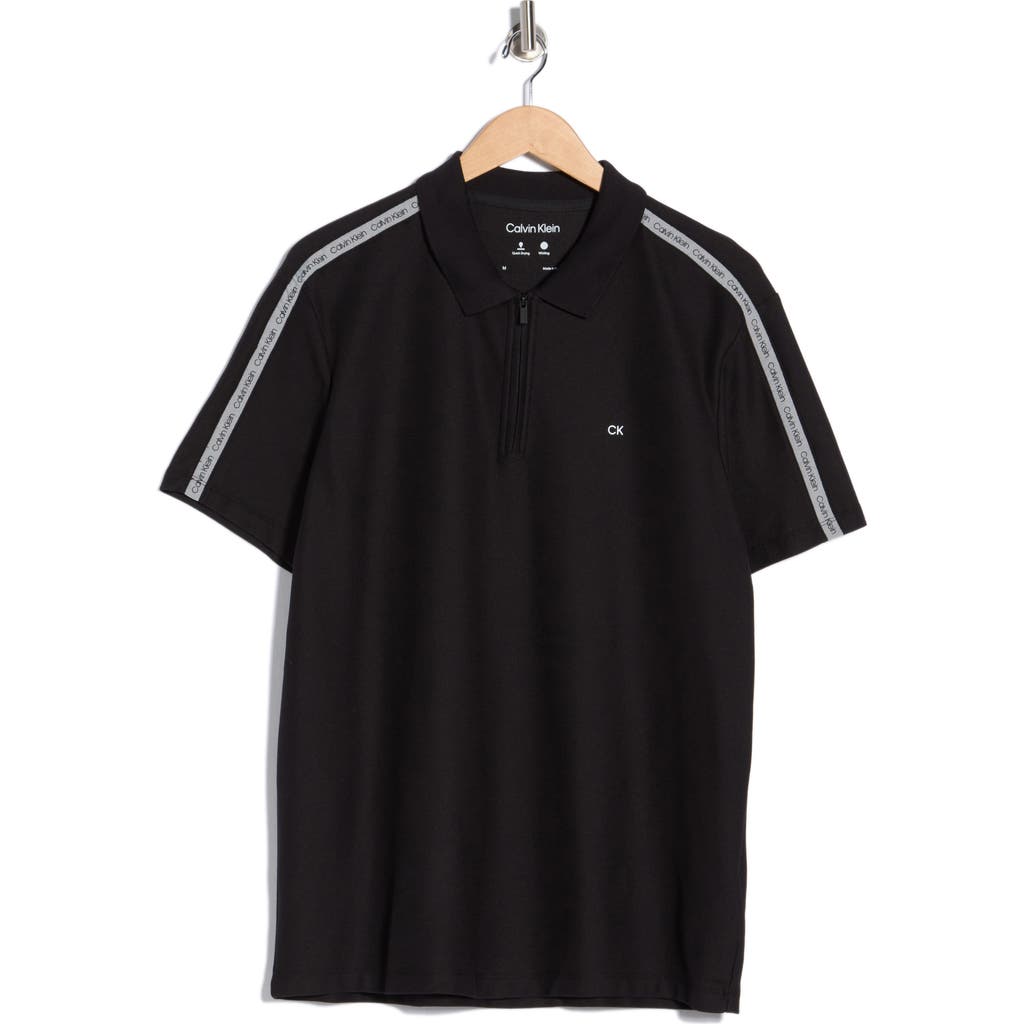 Calvin Klein Logo Tape Zip Polo In Black