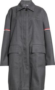 Thom Browne Tricolor Armband Water Resistant Wool Blend Twill Coat