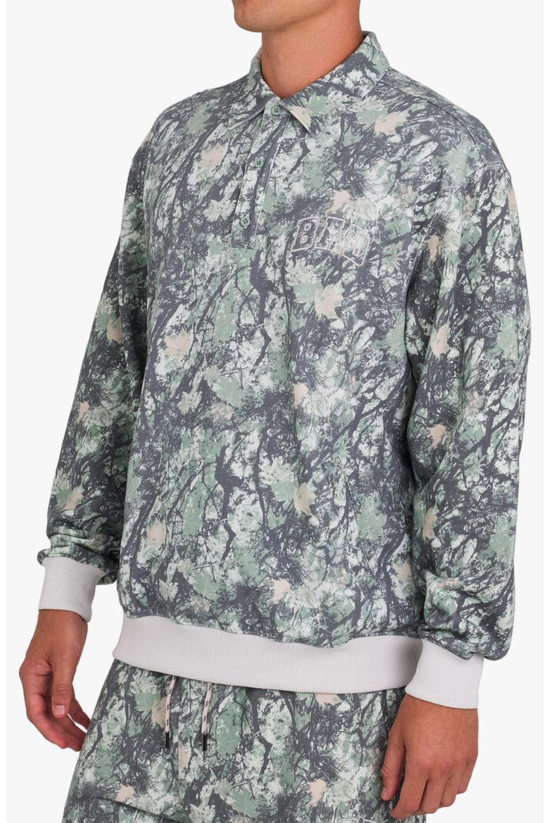 French Terry Long Sleeve Polo, Alternate, color, STEALTH MODE DARK