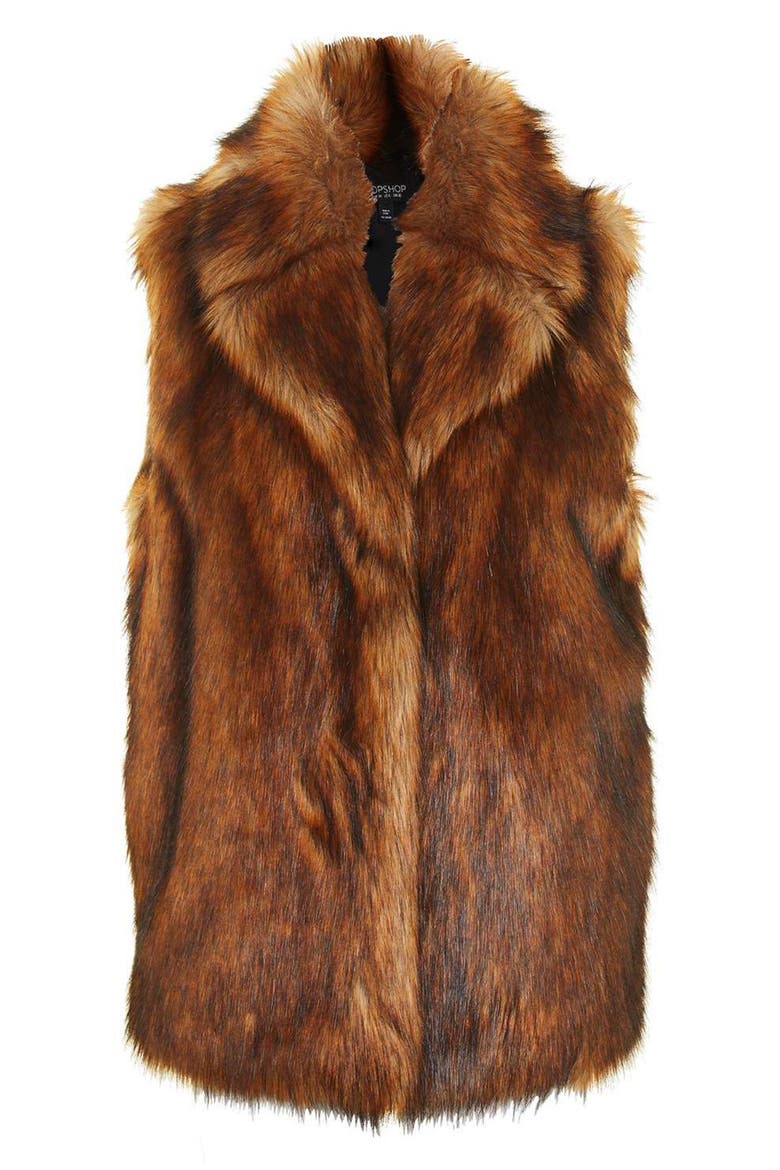 Faux Fur Vest, Alternate, color, BROWN