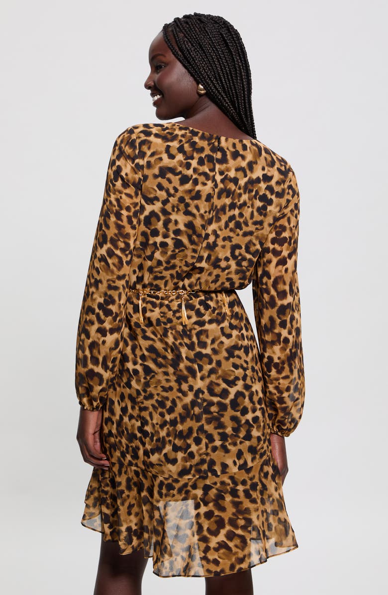 GUESS Kaleen Leopard Print Long Sleeve Minidress, Alternate, color, Fast And Fierce Leopard Print