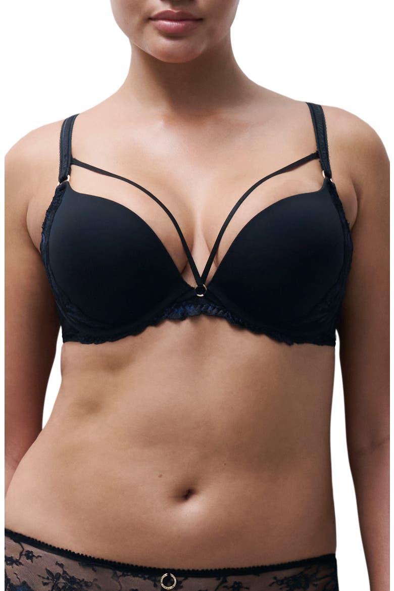 Illusion Underwire Push-Up Bra, Main, color, CREPUSCULAR BLACK
