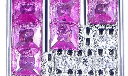 Suzy Levian Sterling Silver Invisible Set Blue White Cubic Zirconia Huggie Earrings In Metallic