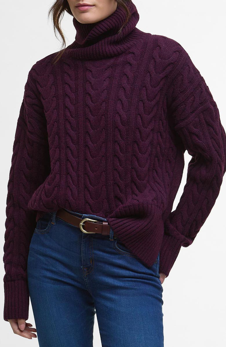 Barbour Embleton Wool Blend Cable Knit Turtleneck Sweater, Main, color,