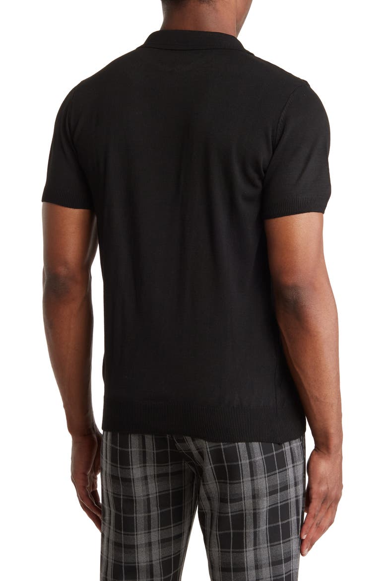 Short Sleeve Textured Knit Zip Polo, Alternate, color, BLACK