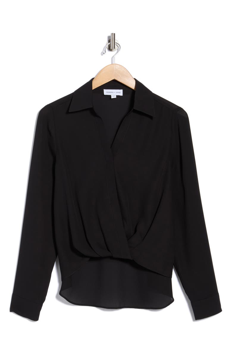 Gemma + Jane Crossover Long Sleeve High-Low Top, Alternate, color, Black