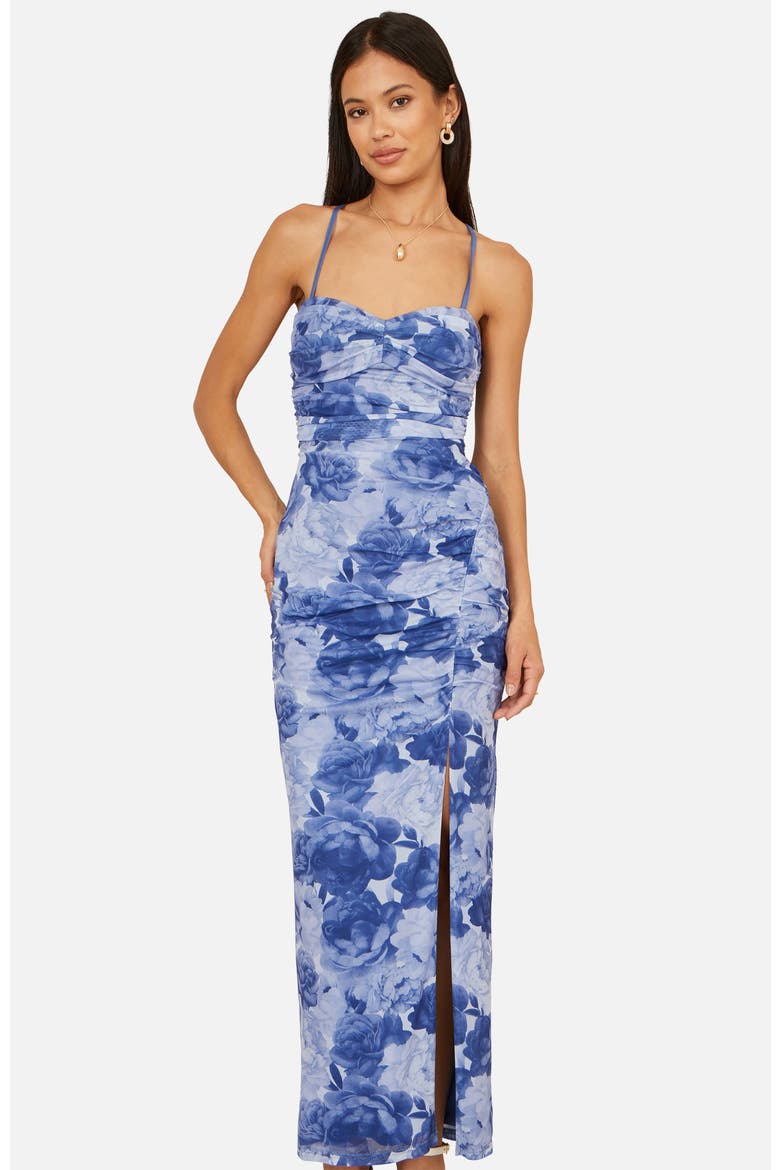 Mesh Ruched Midi Dress, Main, color, Blue