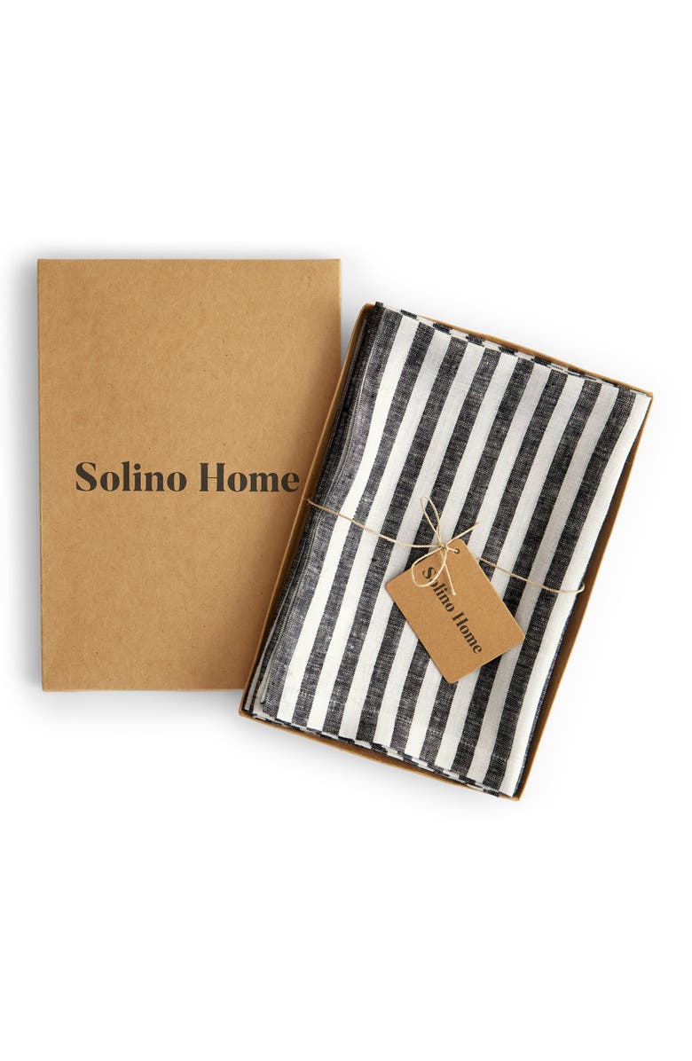 Solino Home Linen Dinner Napkins - Amalfi Stripe, 20" x 20" Inch, Alternate, color, Black And White