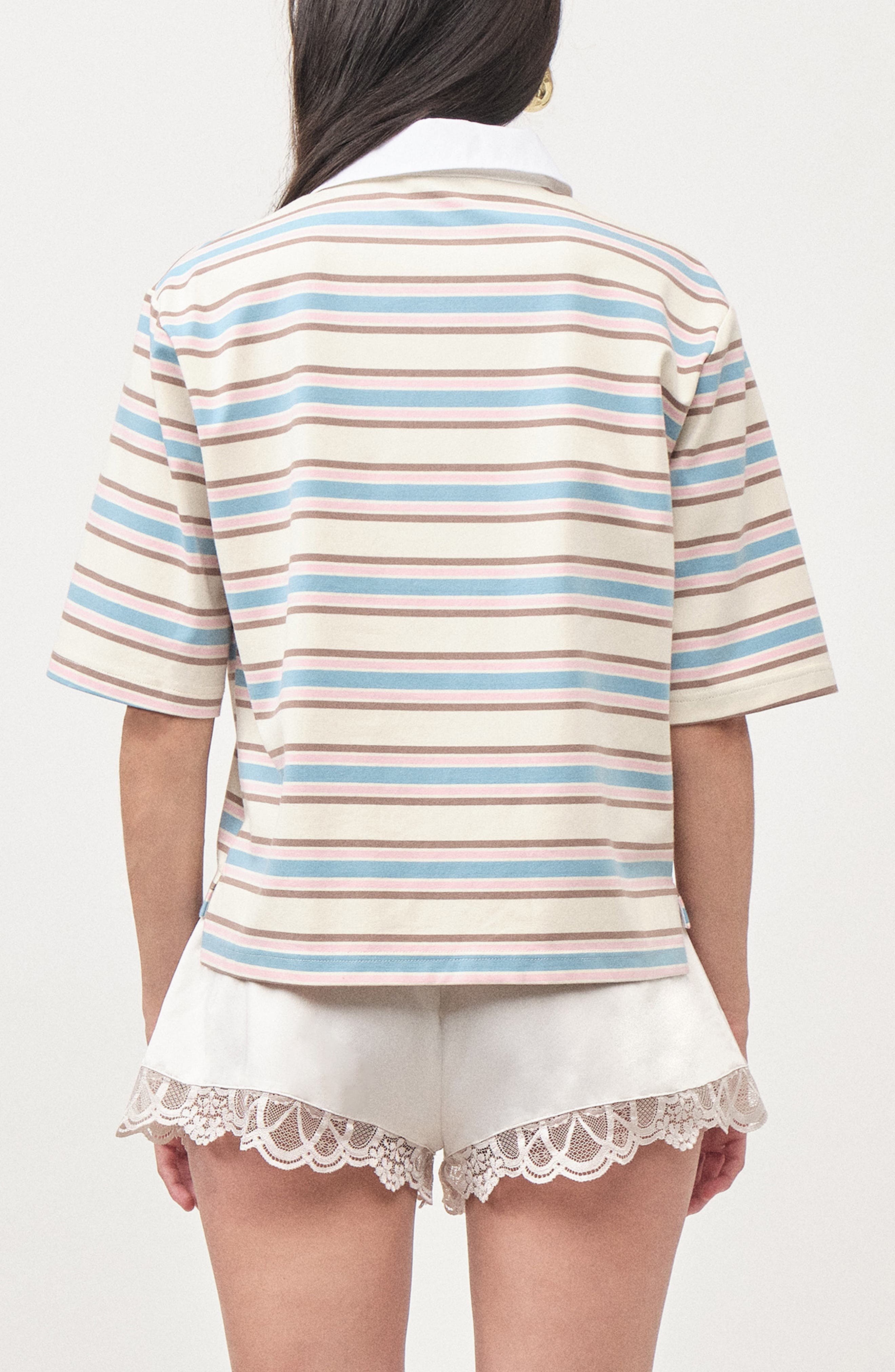 MAUDE CLUB Frankie Stripe Stretch Cotton Polo (Women) | Nordstrom