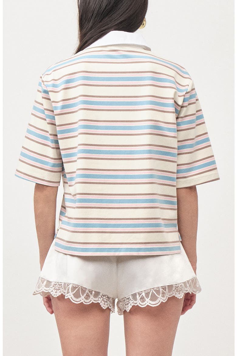 Frankie Stripe Stretch Cotton Polo, Alternate, color, IVORY LIGHT BLUE PINK