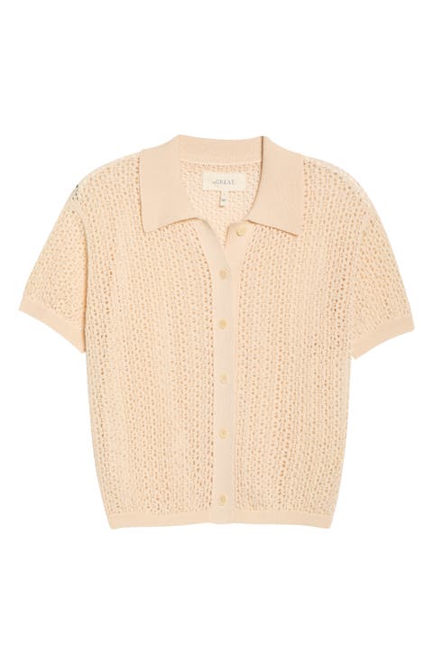 Open Stitch Short Sleeve Cotton Sweater