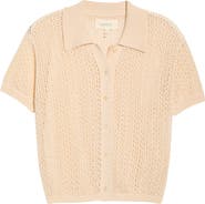 THE GREAT. Open Stitch Short Sleeve Cotton Sweater