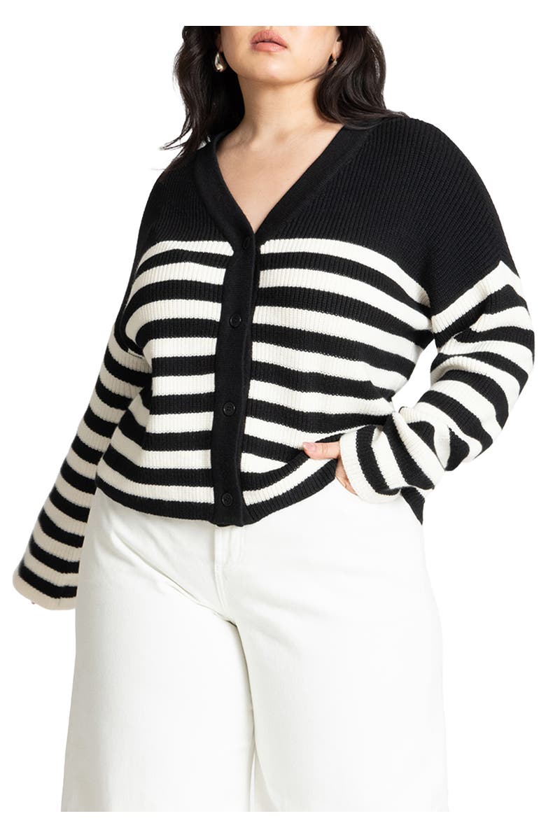 ELOQUII Oversized Stripe Sweater, Main, color, Black And White