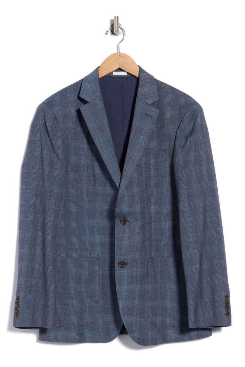 Trim Fit Twill Sport Coat, Alternate, color, BLUE GREY PLAID