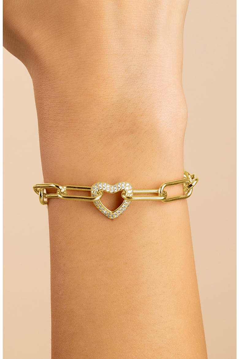 Ariya Pavé Cubic Zirconia Heart Bracelet, Alternate, color, GOLD