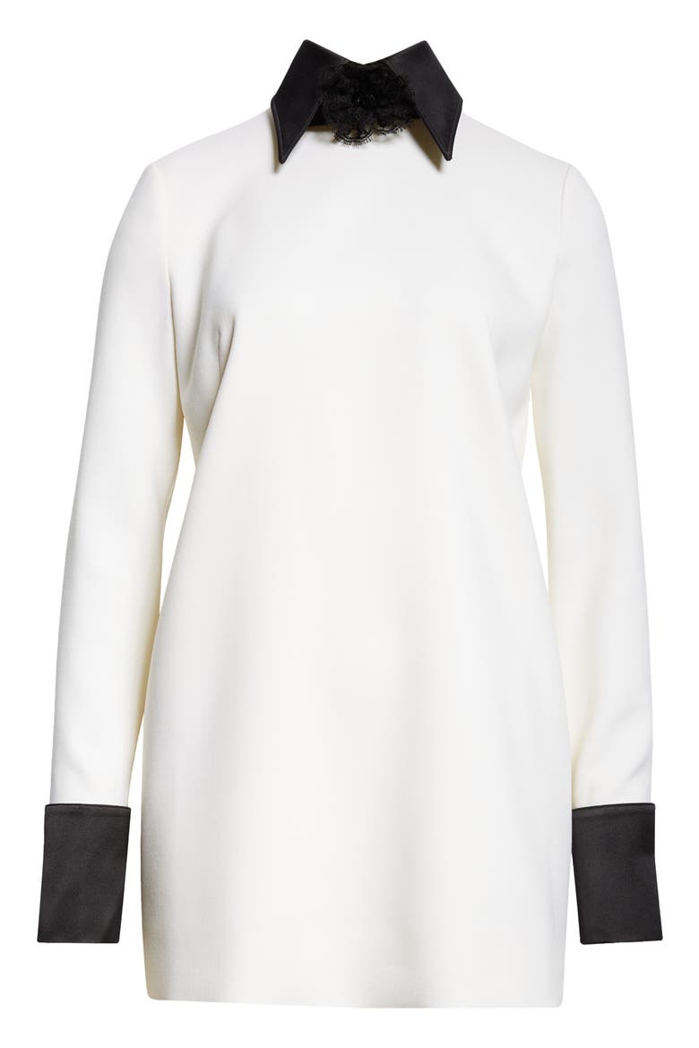 Contrast Trim Long Sleeve Wool Blend Shift Dress, Alternate, color, W0001 BIANCO NATURALE