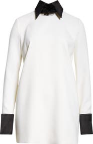 Dolce&Gabbana Contrast Trim Long Sleeve Wool Blend Shift Dress