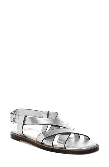 Rag & Co Women's Silver Doata Metallic Genuine Leather Buckled Flats In Silver
