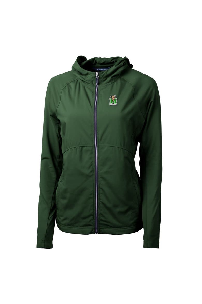 Women's Cutter & Buck Hunter Green Marshall Thundering Herd Adapt Eco Knit Full-Zip Hoodie, Alternate, color, Hunter Green