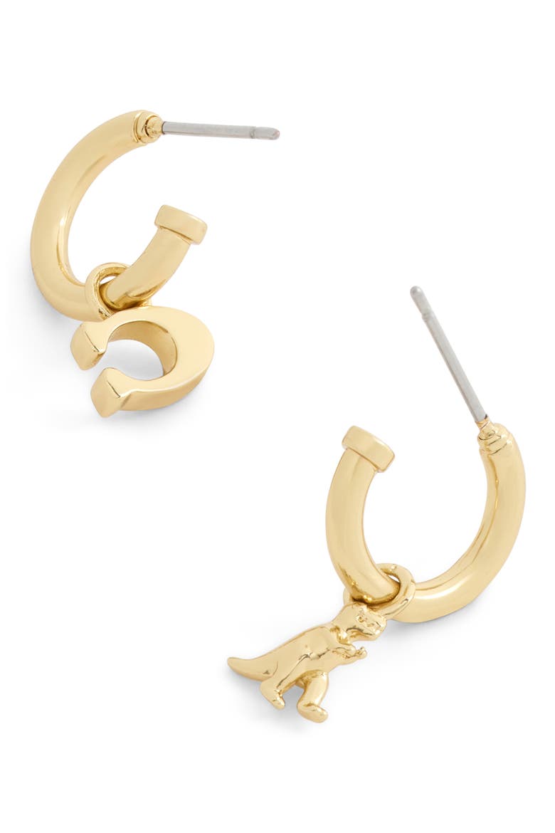 C Logo & Rexy Mismatched Huggie Hoop Earrings, Alternate, color, BURGUNDY/ GOLD