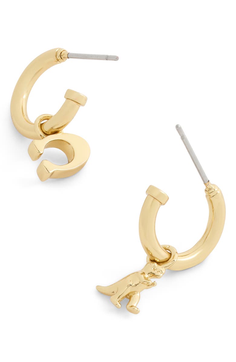 COACH C Logo & Rexy Mismatched Huggie Hoop Earrings, Alternate, color, 