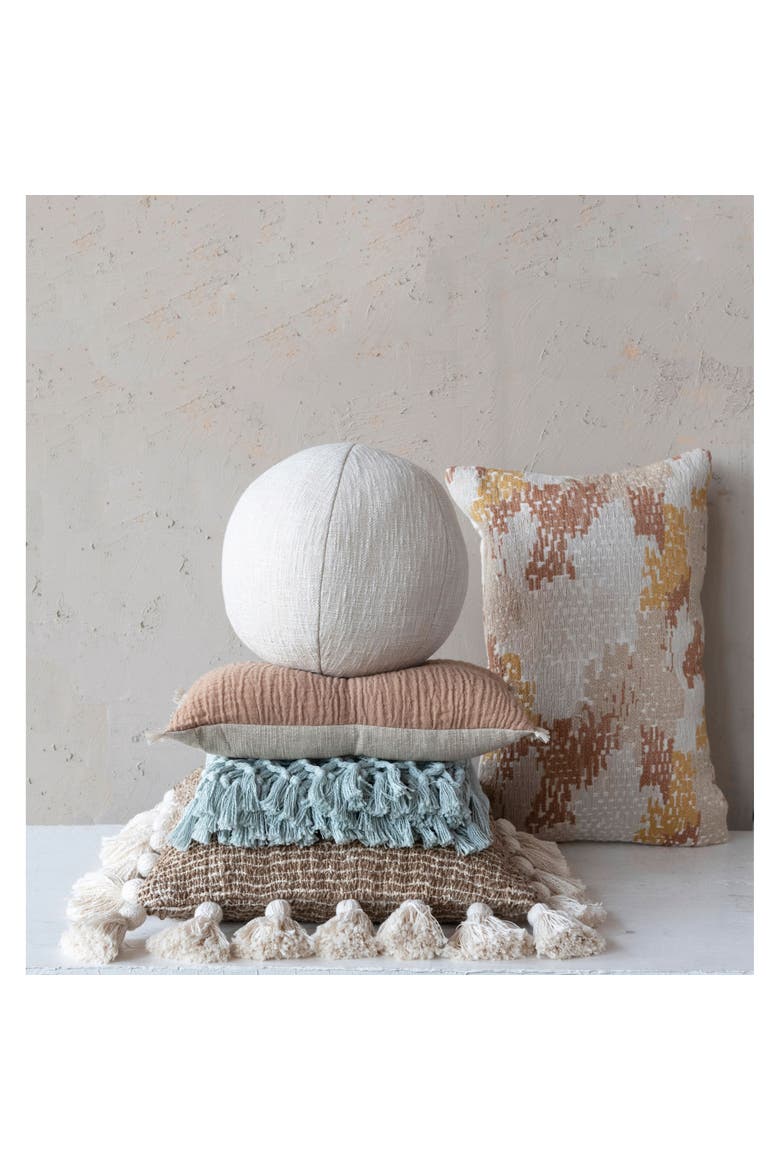 Woven Cotton Blend Jacquard Lumbar Pillow, Alternate, color, Cream
