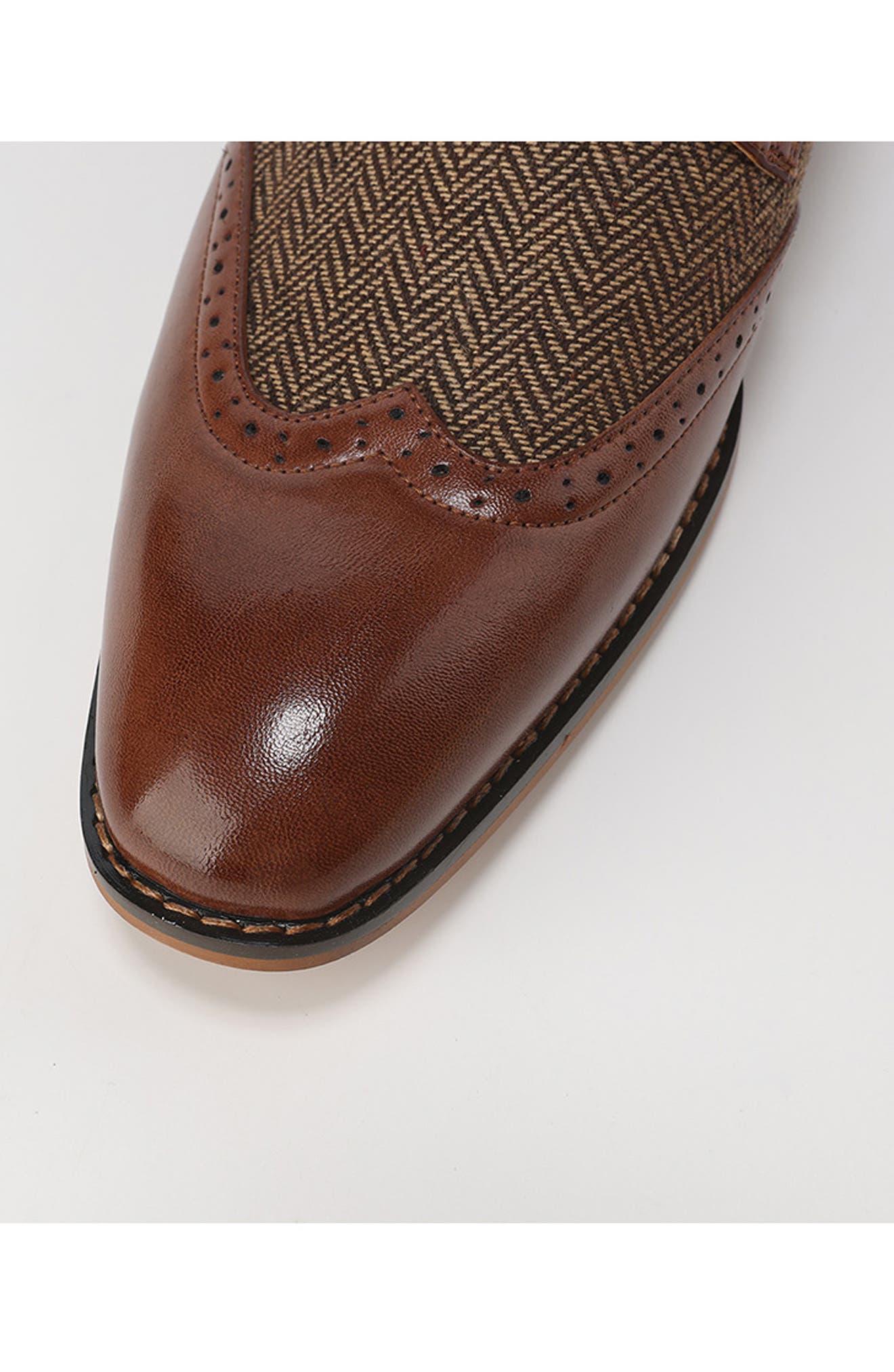 Monk Strap Herringbone Dress Shoe, Alternate, color, BROWN
