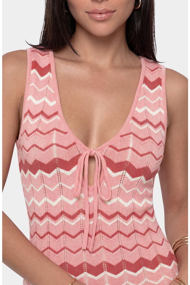 Striped Crochet V-Neck Maxi Dress, Alternate, color, PINK/ WHITE