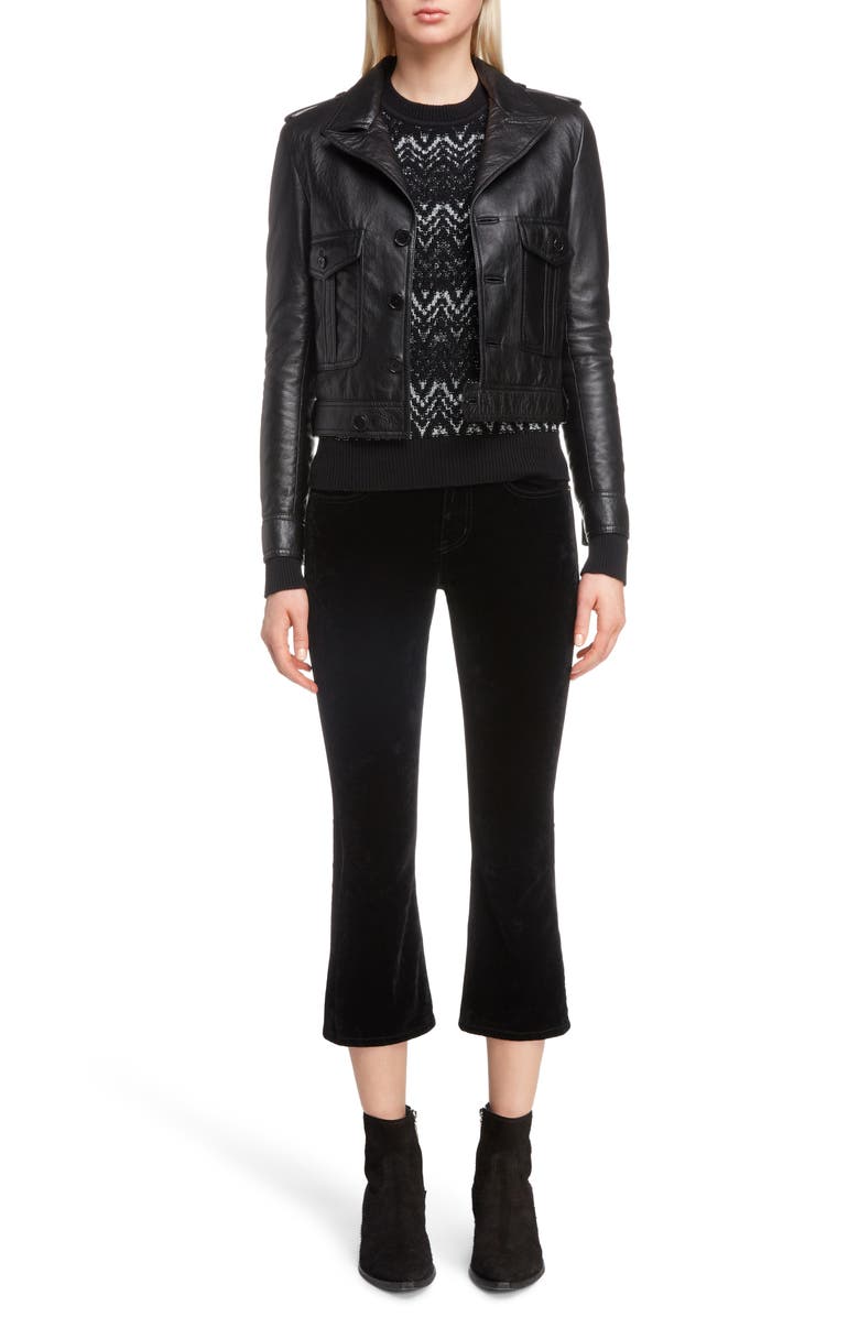 Saint Laurent Lambskin Leather Jacket, Alternate, color, 
