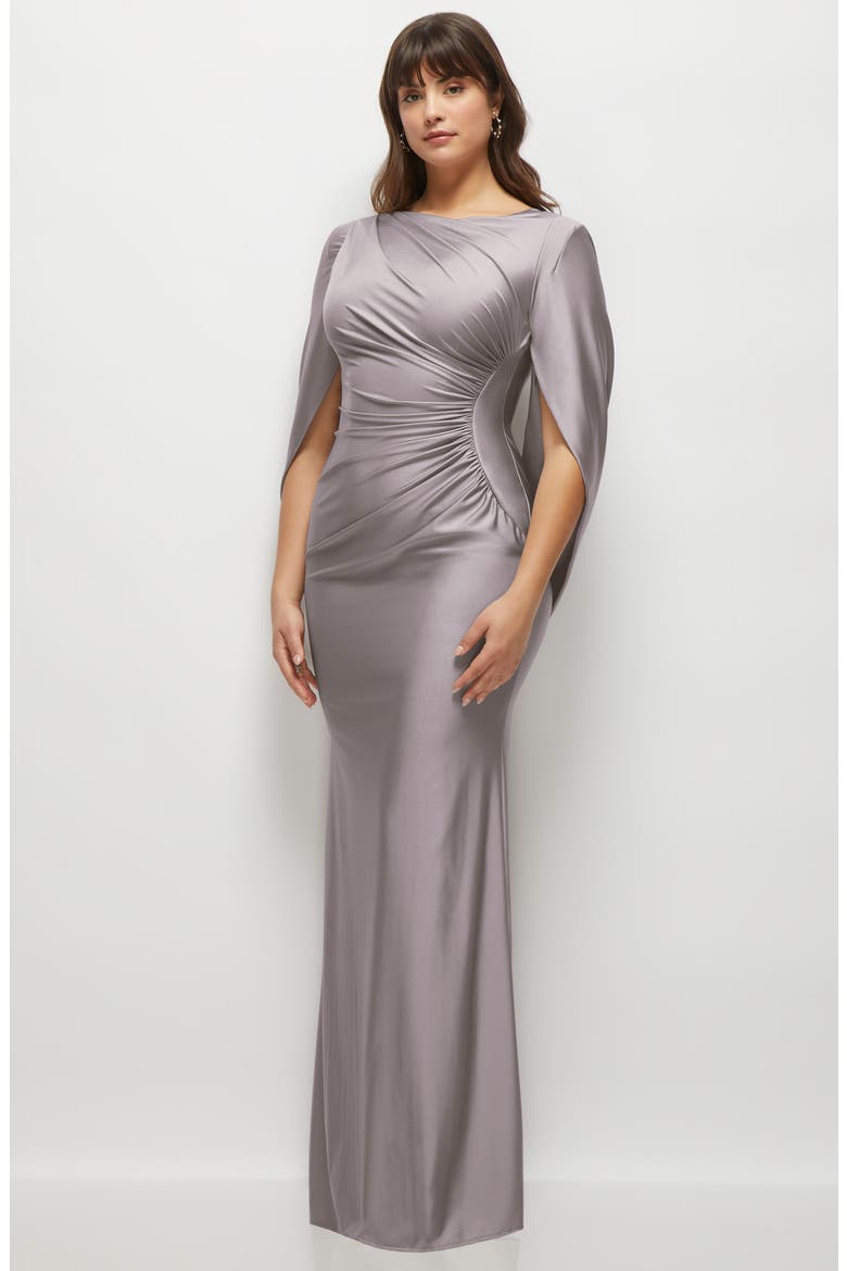 Cape Sleeve Satin Gown, Alternate, color, CASHMERE GRAY