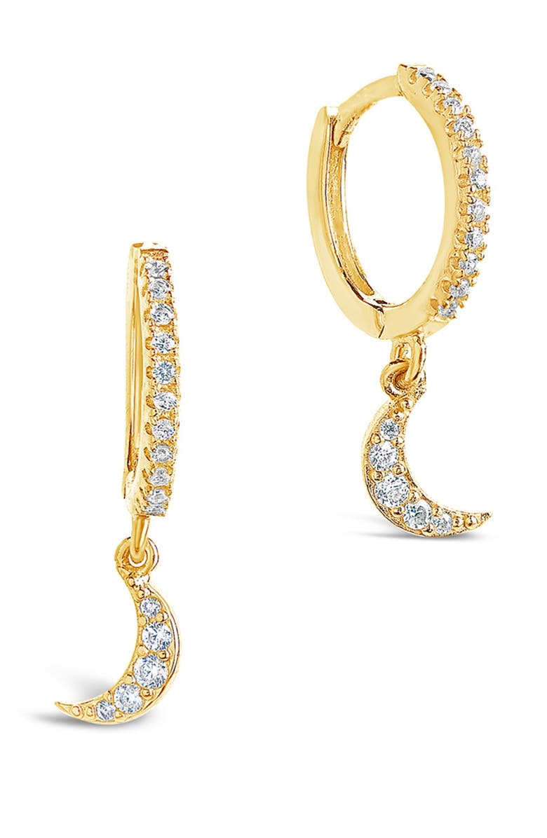 Sterling Forever Pavé Dangling Moon Huggie Hoop Earrings, Alternate, color,