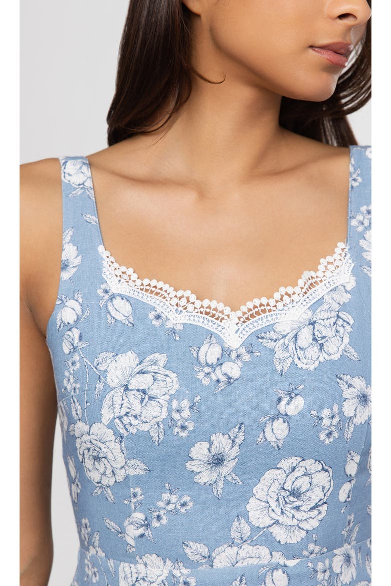 Ivy Floral Linen Dress, Alternate, color, Heritage Toile Bl/Wh
