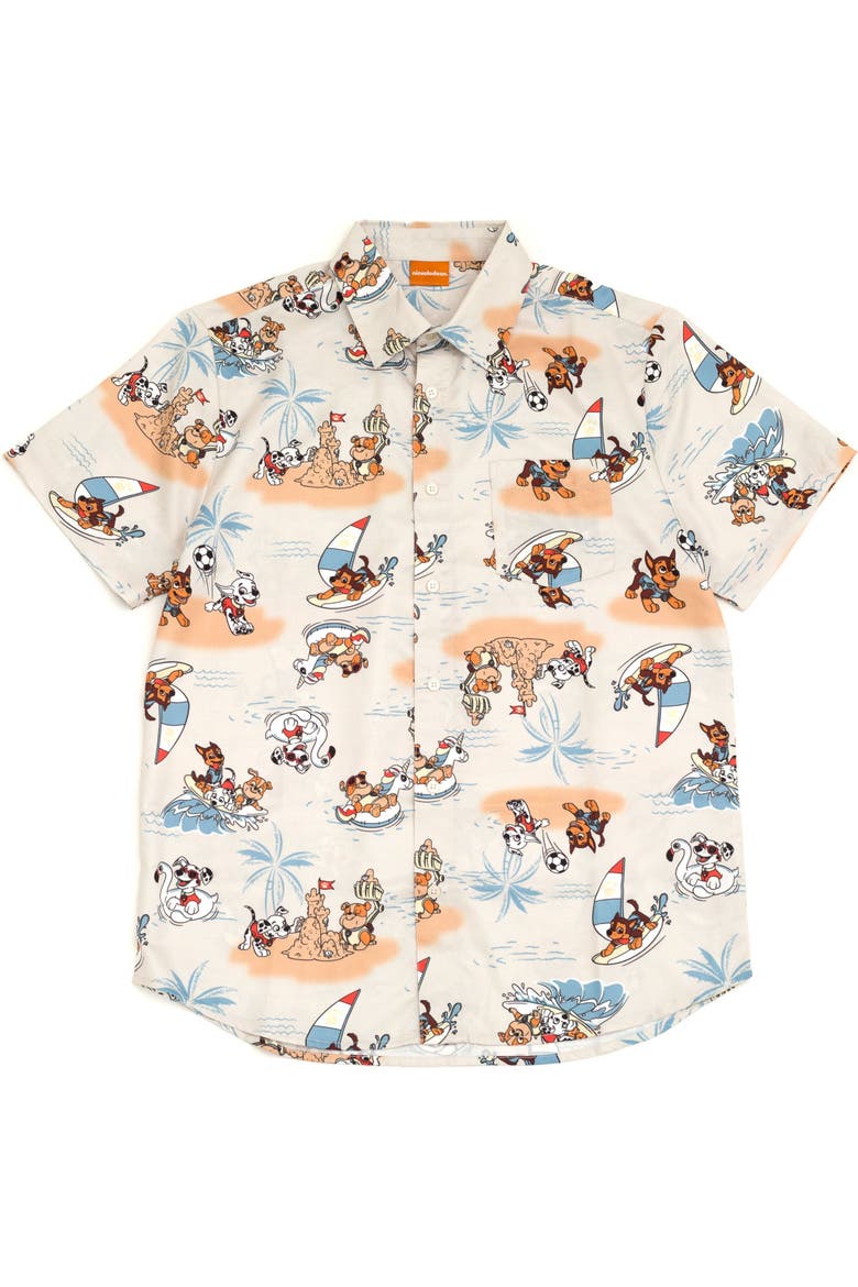 Hawaiian Button-Down Shirt, Main, color, Sand Paw Patrol