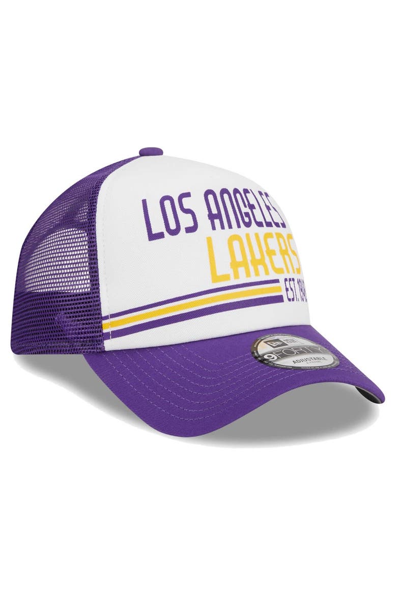 Men's New Era White Los Angeles Lakers Lift Pass Foam Front Trucker 9FORTY Adjustable Hat, Alternate, color, White