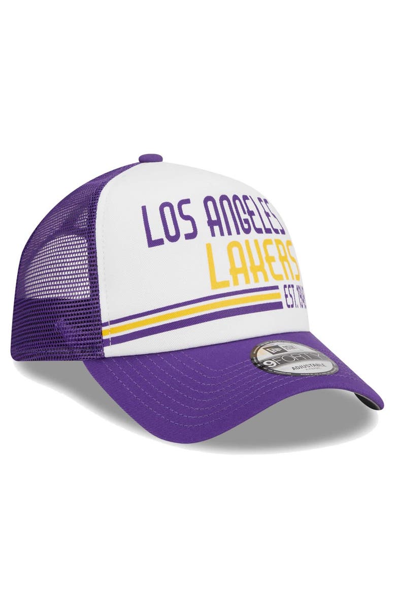 New Era Men's New Era White Los Angeles Lakers Lift Pass Foam Front Trucker 9FORTY Adjustable Hat, Alternate, color, White