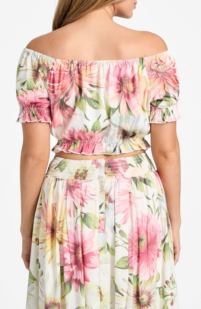 GUESS Elodie Off the Shoulder Crop Top, Alternate, color, Painted Daisies Print