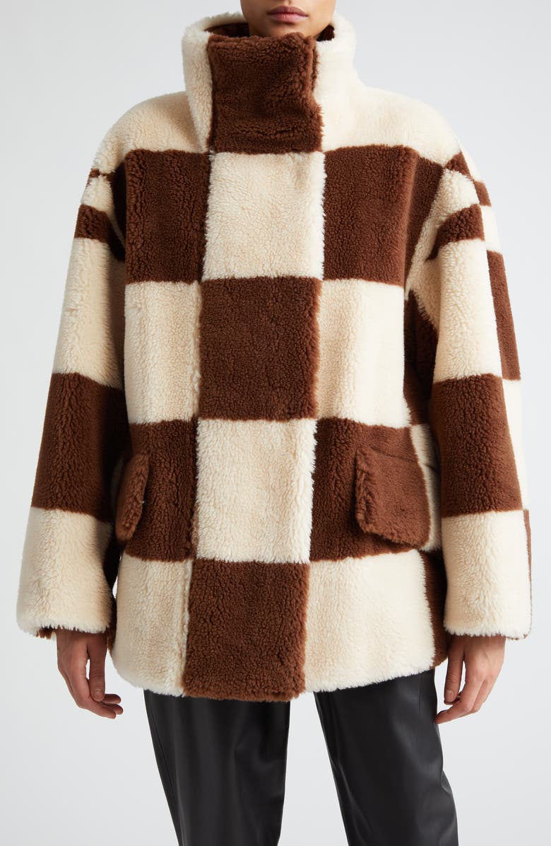 Stand Studio Dani Checkerboard Plaid Faux Fur Jacket, Main, color,