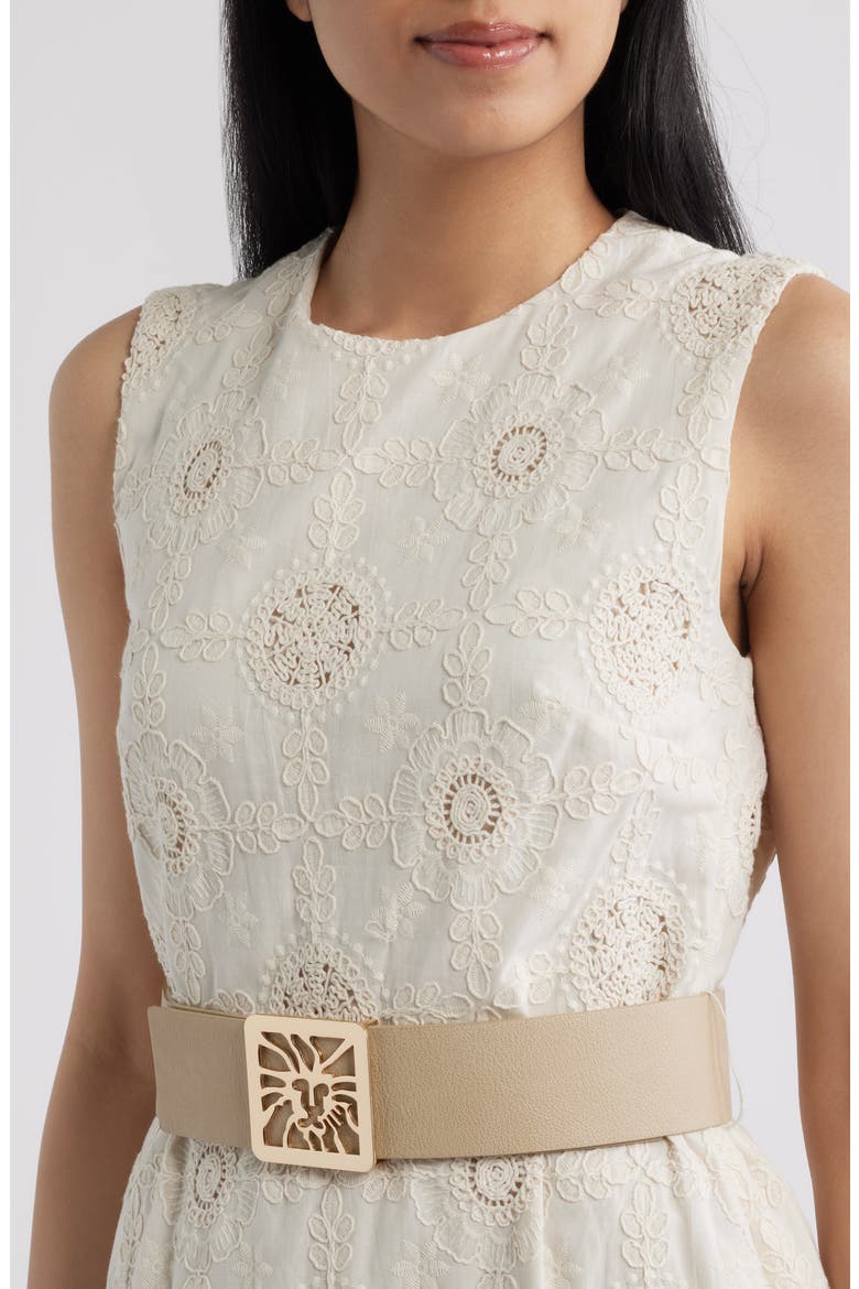 Embroidered Belted Sleeveless Midi Dress, Alternate, color, WHITE DOVE/ IVORY