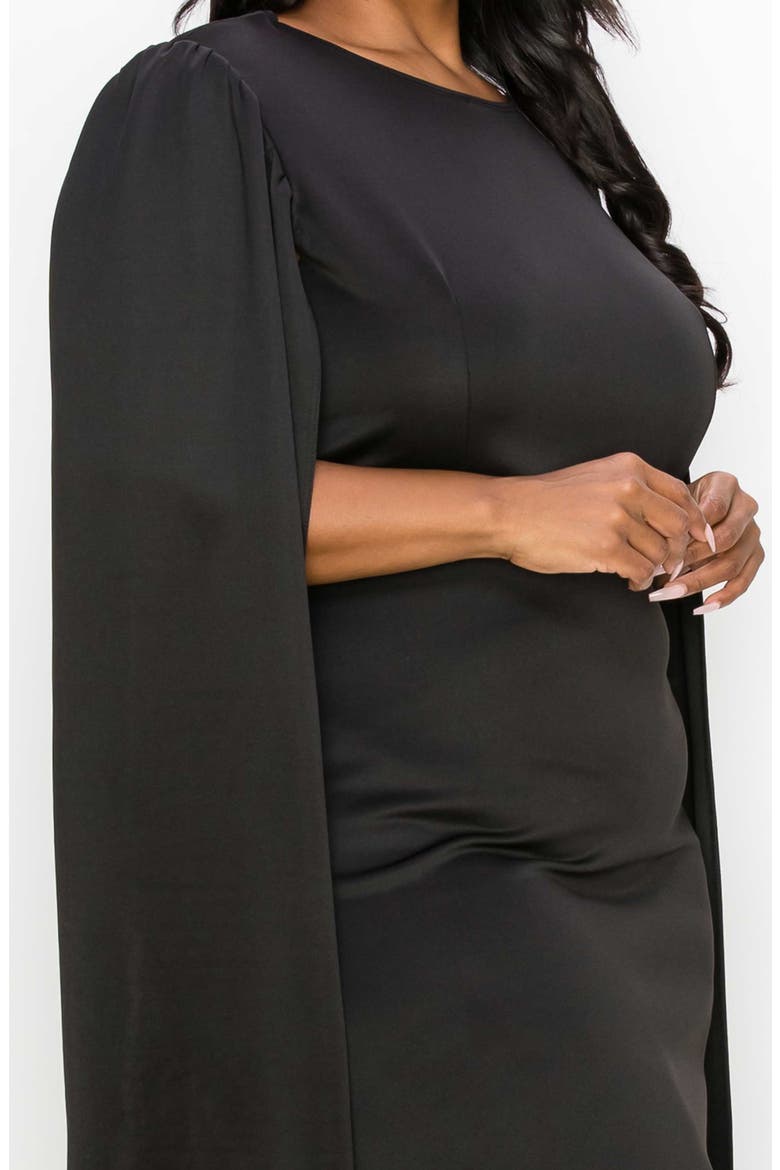Naomi Cape Sleeve Midi Dress, Alternate, color, BLACK