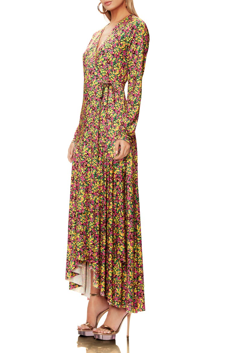 Elodie Ruffle Hem Long Sleeve Wrap High/Low Dress, Alternate, color, ELECTRIC DITSY