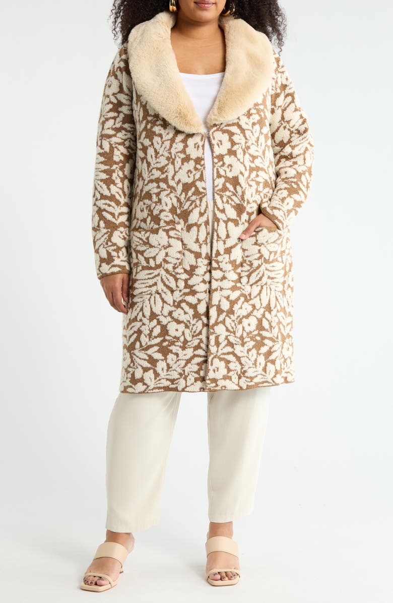 DR2 by Daniel Rainn Faux Fur Collar Sweater Coatigan, Main, color, R045 Mocha