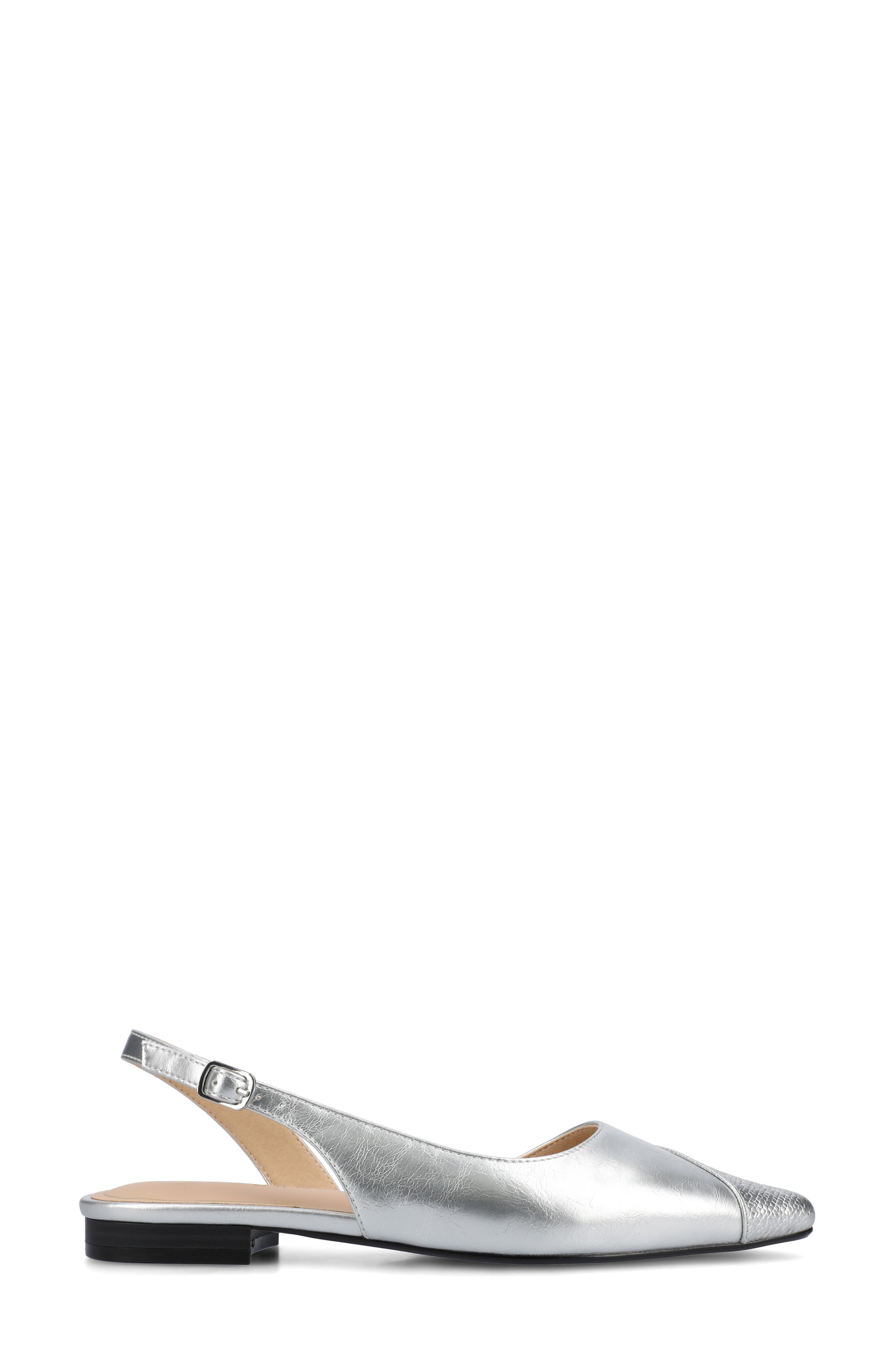 Daphnne Cap Toe Slingback Flat, Alternate, color, SILVER